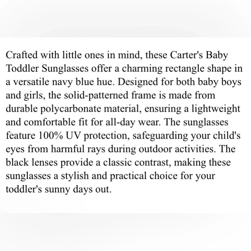 Carter's Baby Toddler OSFM Navy Blue Rectangle 100% UV Protection Sunglasses NEW
